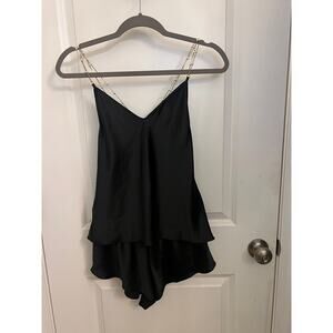 Victoria’s Secret Babydoll Lingerie Set Pearl chain straps XS Satin Black Fairy